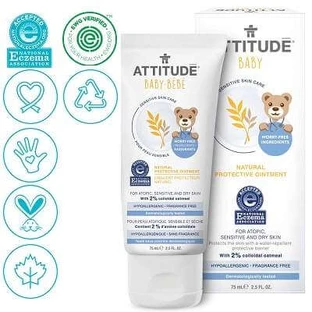 Piel Sensible pomada protectora de la zona del pañal, +0 meses, 75 ml, Attitude