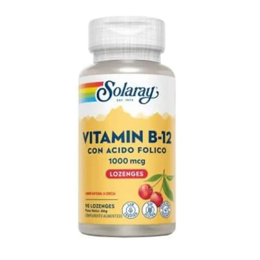Solaray Vit. B12 + Acide Folique 1000Mcg. 90Comp Sublingual