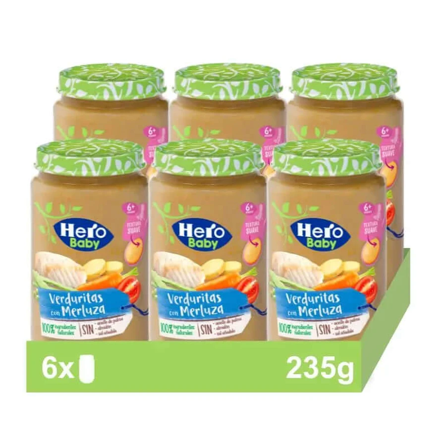 Hero Baby Pack Pot de légumes au colin, 6 x 235 grammes