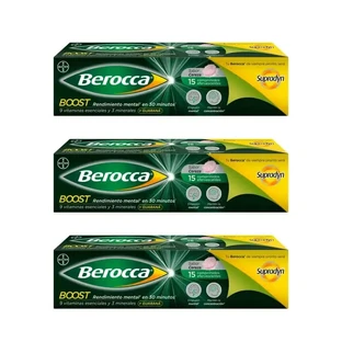 Berocca Boost Magnesium, Vitamine und Mineralien mit Guarana 3x15 Brausetabletten