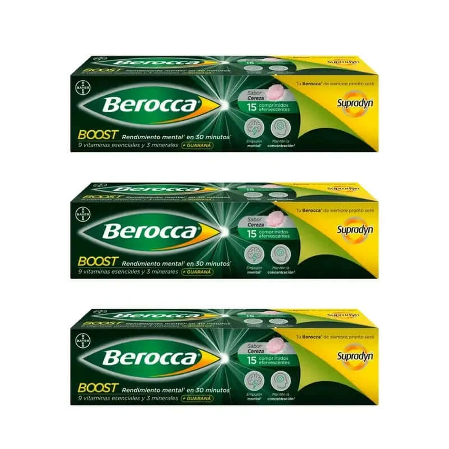 Berocca Boost Magnesium, Vitamine und Mineralien mit Guarana 3x15 Brausetabletten
