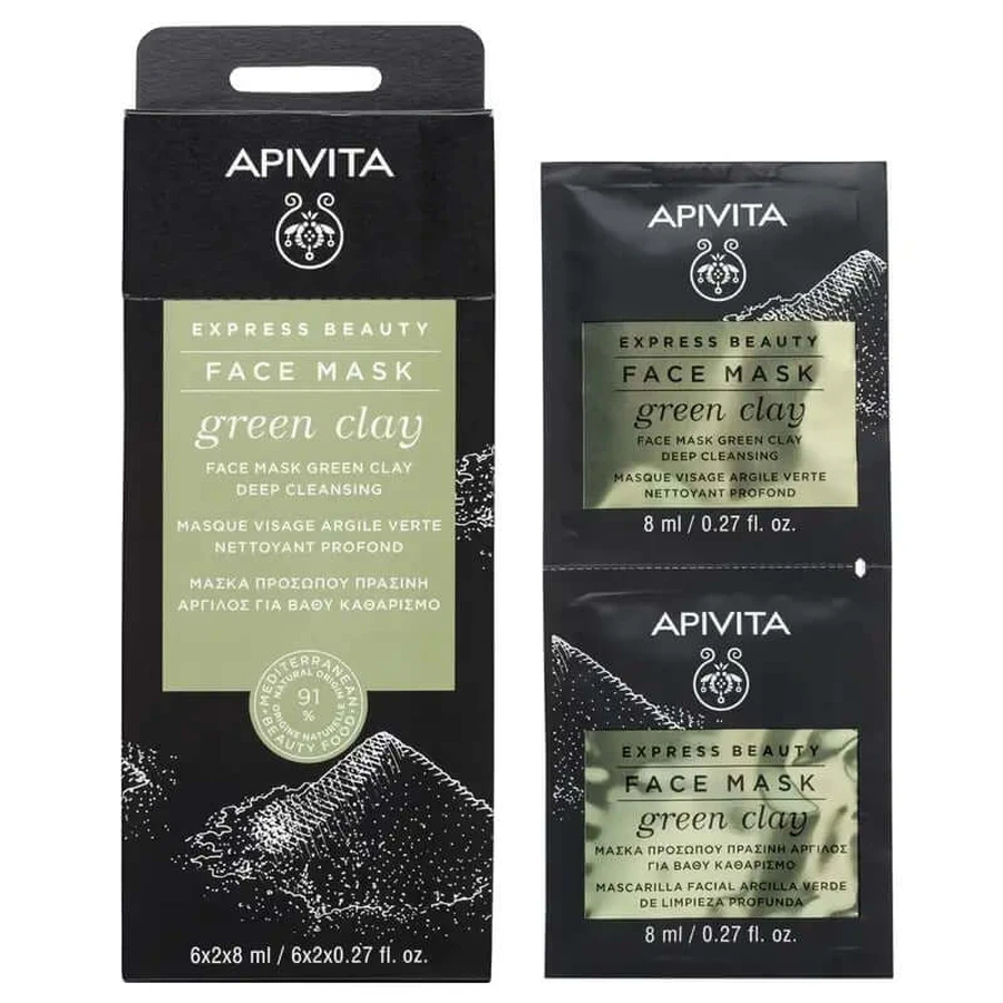 APIVITA Tiefenreinigende Gesichtsmaske mit grüner Tonerde 2 Einheiten x 8 ml
