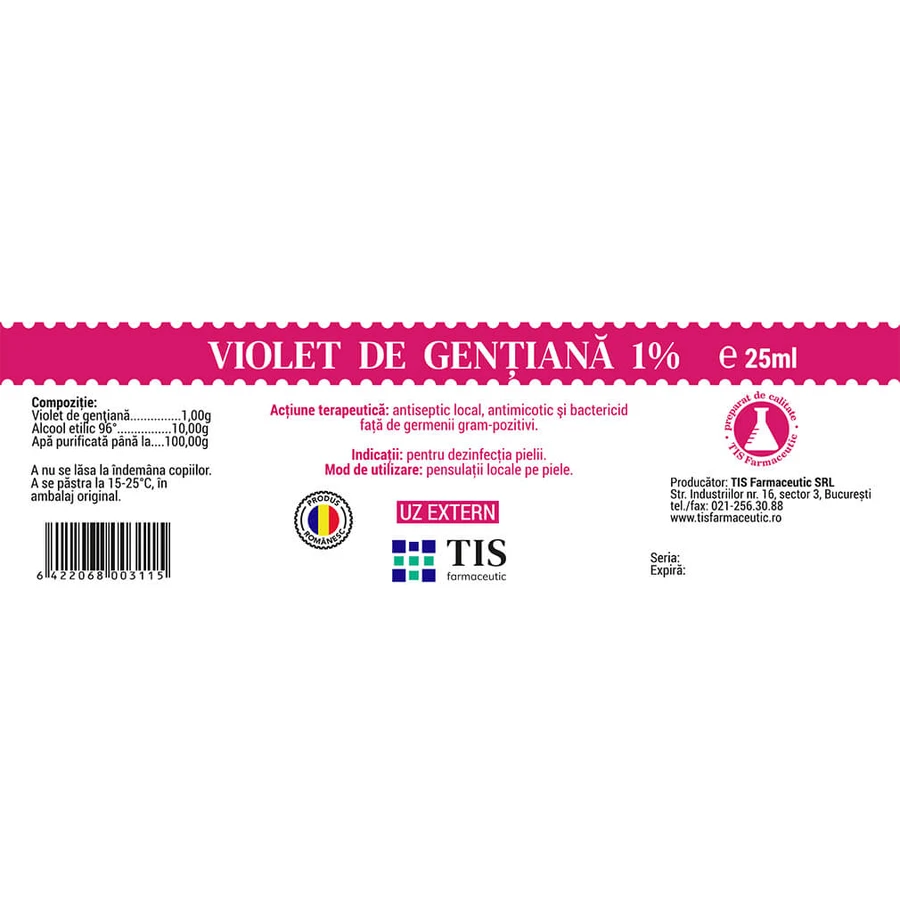 Gentian Violet, 1%, 25 ml, Tis Farmaceutic 