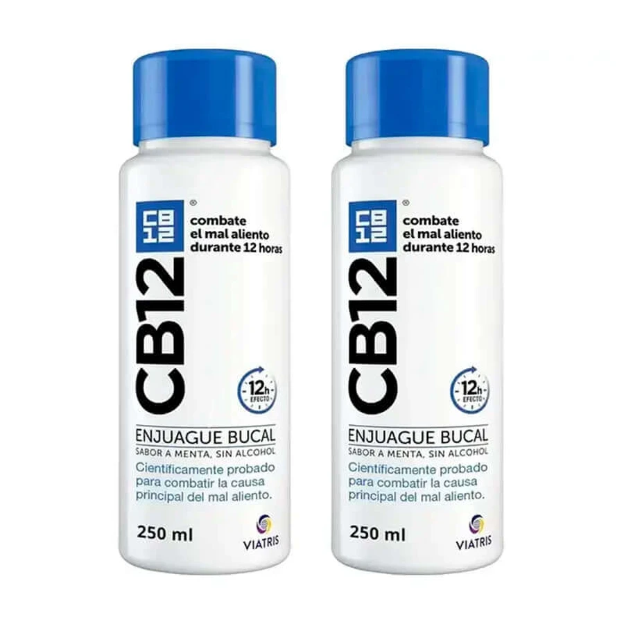Cb12 Enjuague bucal con menta Enjuague bucal con sabor a menta para la halitosis, 2X250 Ml