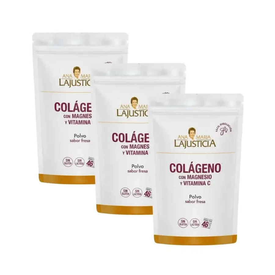 Ana Maria Lajusticia Collageen met magnesium + Vit.C Poeder met aardbeiensmaak Doypack , 3x350 gram