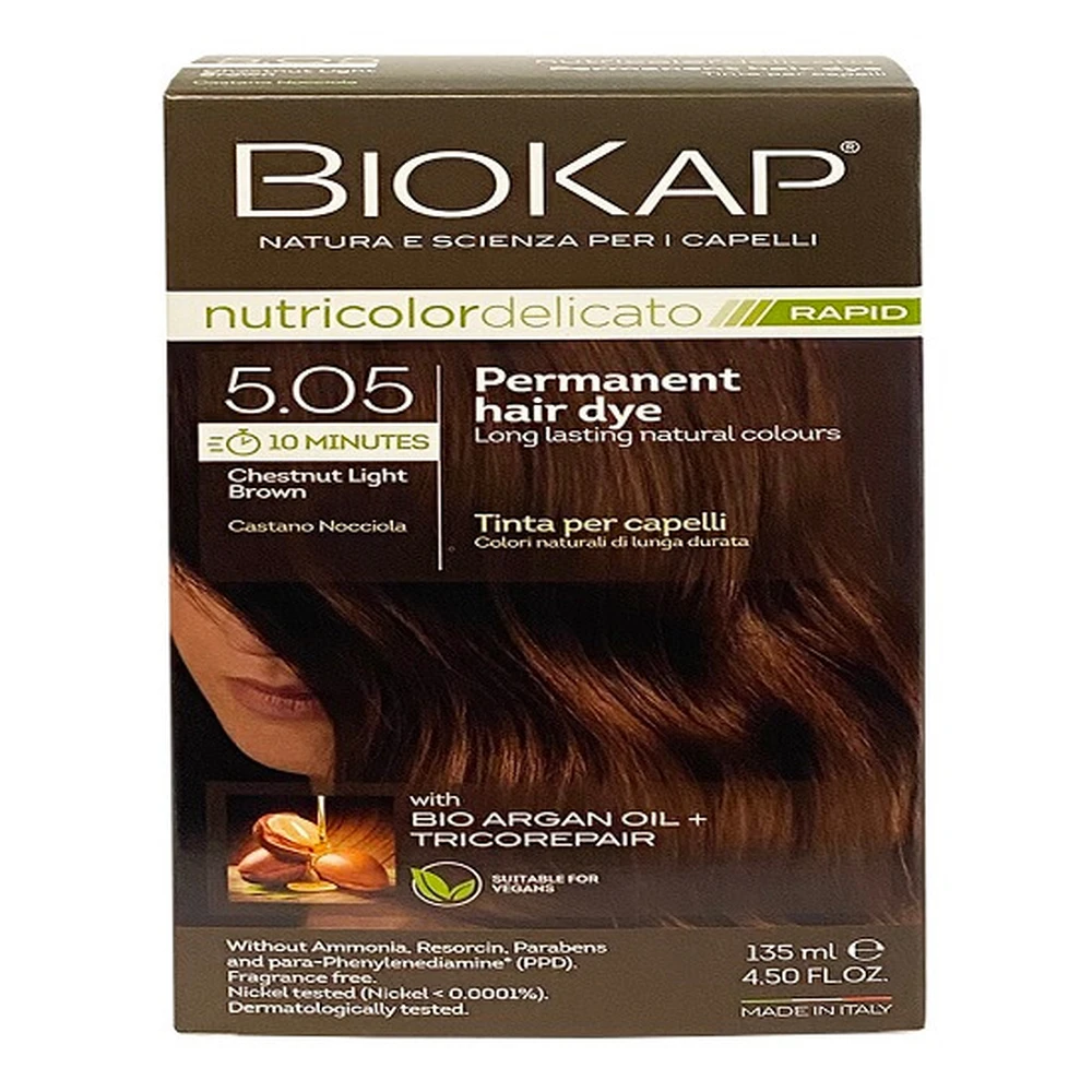 Nutricolor Permanent Haarkleuring, Donkerbruin Satijn 5.05, 140ml, Biokap