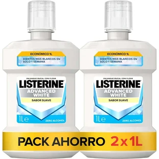 Listerine Mundwasser, Advanced White mit Bleichmittel, milder Minzgeschmack, alkoholfrei, Packung mit 2 X 1000ml