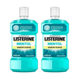 Listerine Duplo Colutorio, sabor mentol suave, sin alcohol, uso diario, 2 x 500Ml