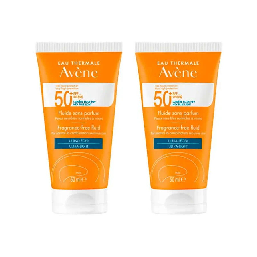 Avène Fluide solaire non parfumé SPF 50+, 2x50 ml