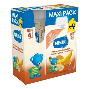 Nestlé Puree Sachet Banaan, sinaasappel en cake, 4X90 g