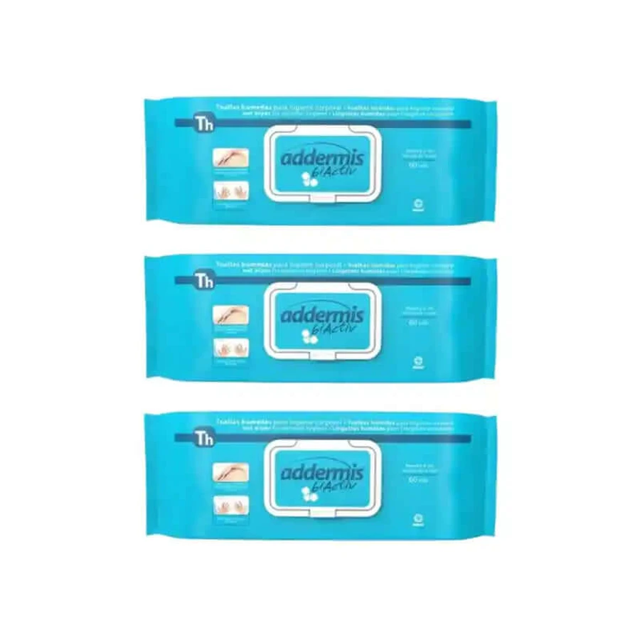 Addermis Biactiv Intimate Hygienic Wipes for Adults, 3X60 units