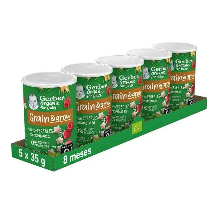 GERBER Organic Raspberry Cereal Snack Pack , 35g x 5 unités
