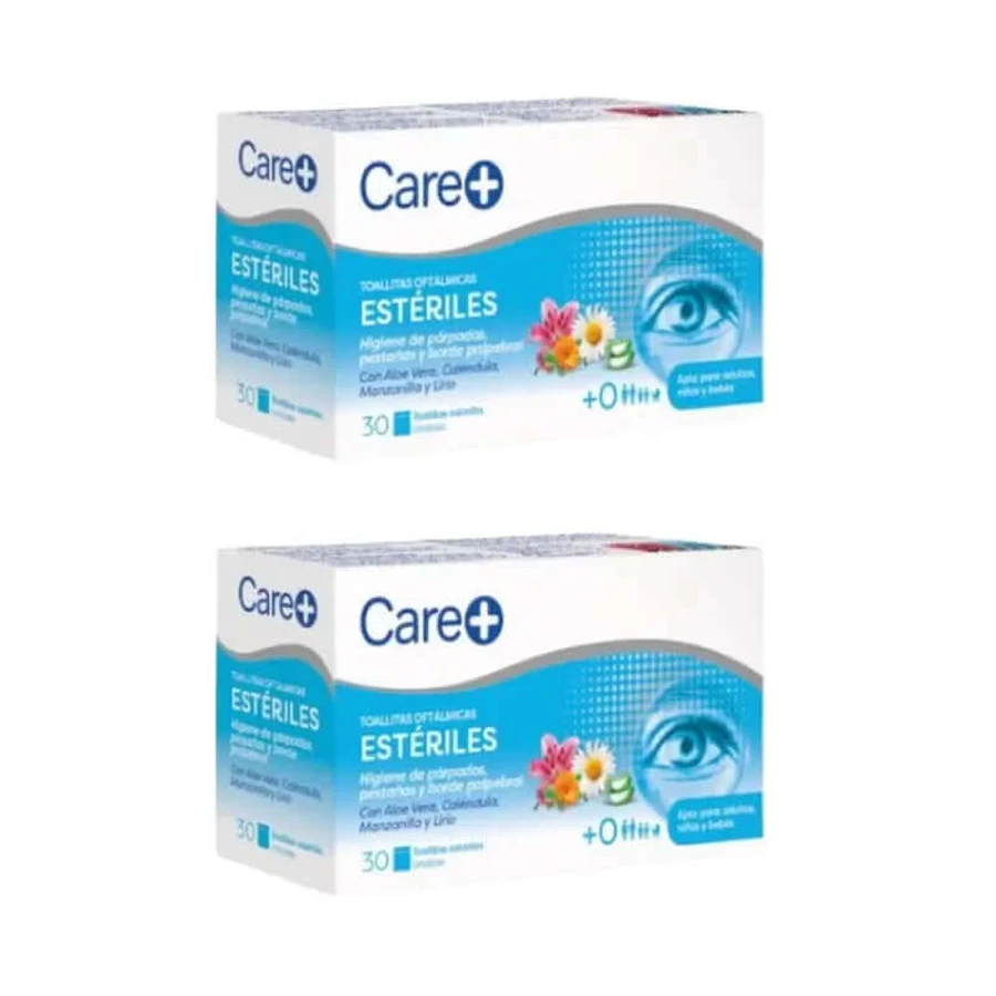 Care+ Toallitas Oculares Estériles, envase 2 x 30 unidades