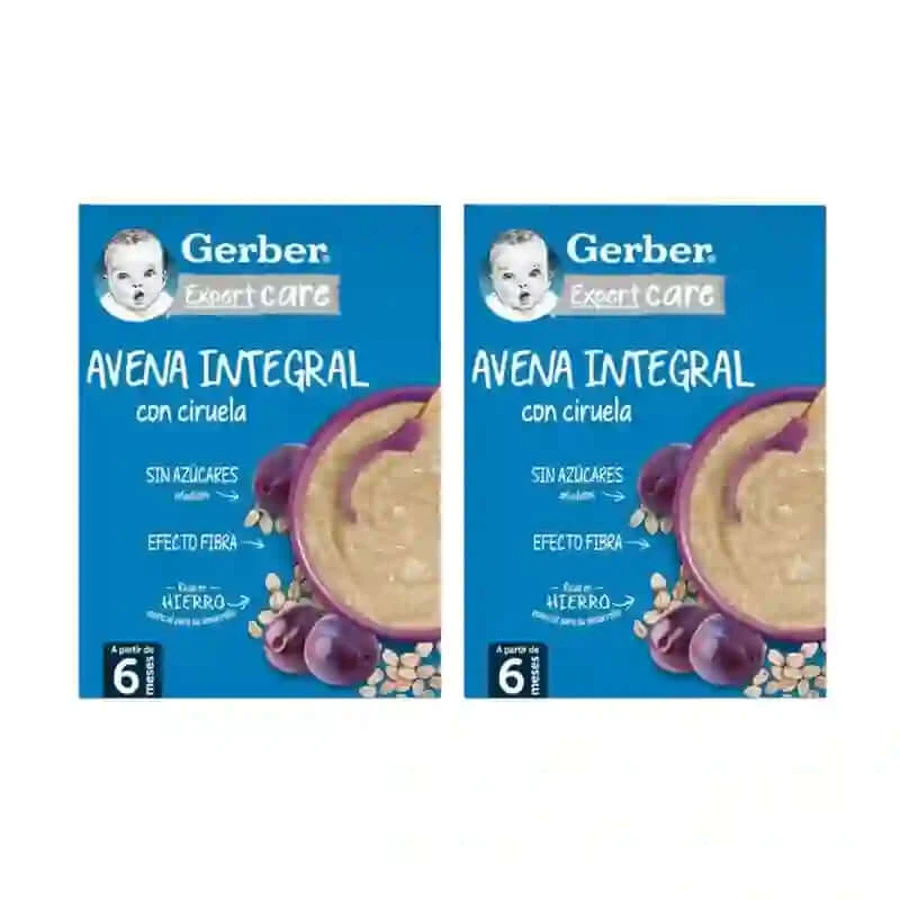 Gerber Papilla de Avena y Ciruelas, 2X250 Gr