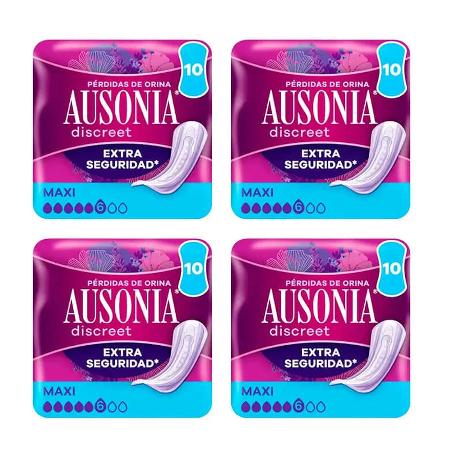 Ausonia Pack Discreet Urine Loss Pads for Women Maxi, 4 x 10 units