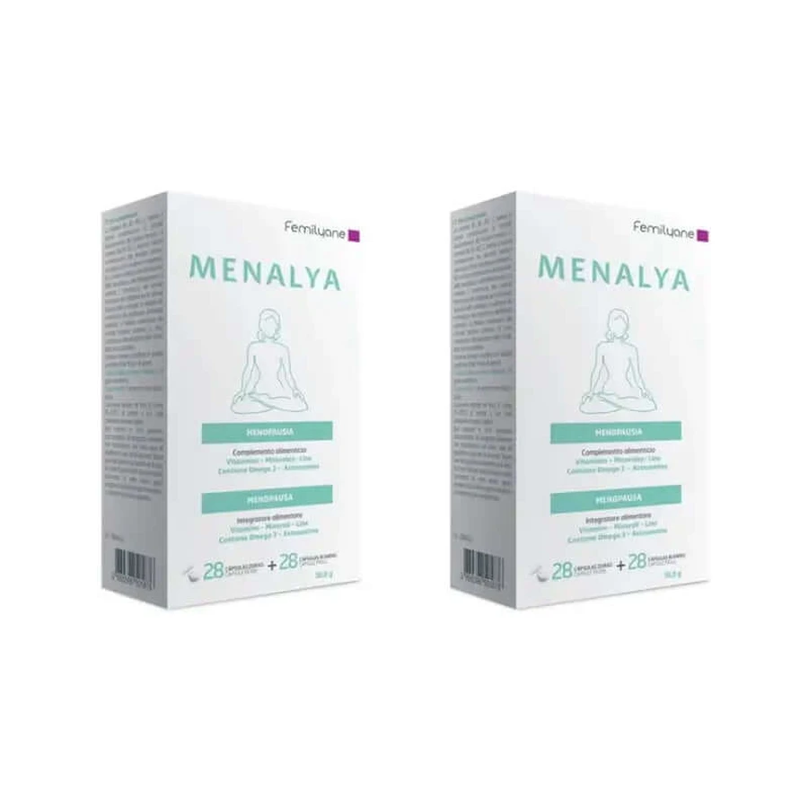 Femilyane Menalya Complément alimentaire pour la ménopause, 28 gélules + 28 gélules, pack de 2