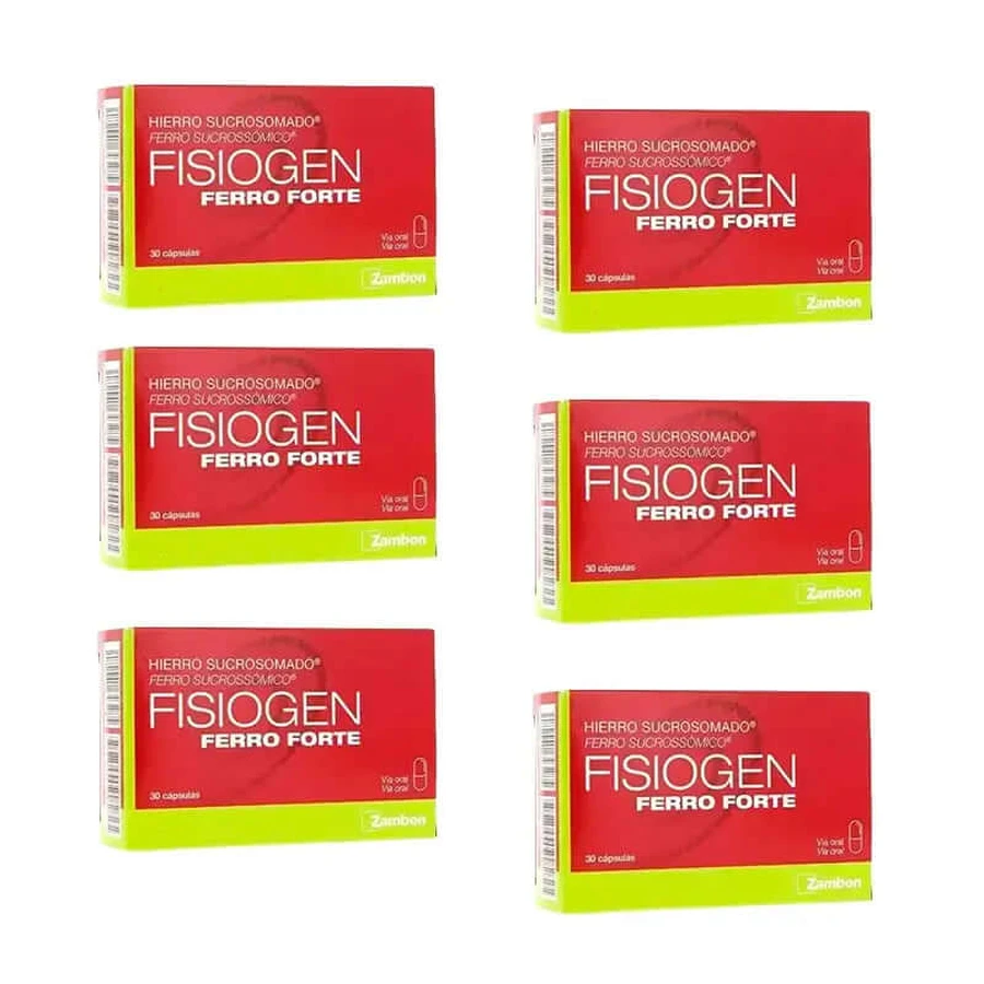 Fisiogen Iron Forte, envase 6 x 30 cápsulas