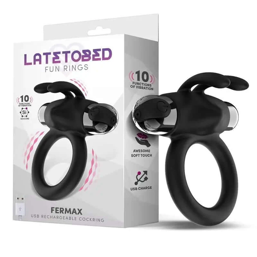 Latetobed Vibrating ring with rabbit Usb black silicone