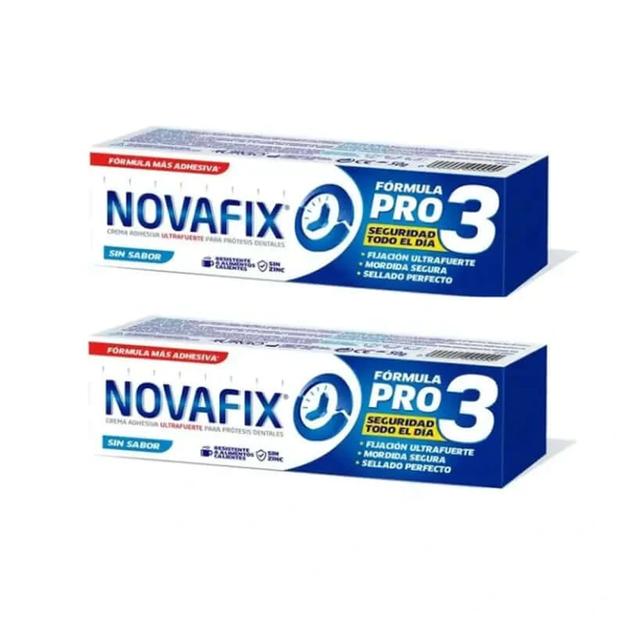 Novafix Pro3 Kleefcrème zonder smaak voor Duplo kunstgebit, 2 x 50 gr