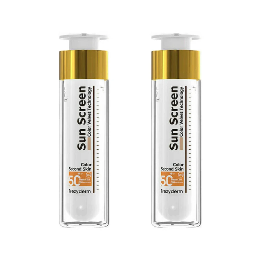 Frezyderm Sun Screen Color Velvet Wasserfeste Sonnencreme für das Gesicht SPF50+ mit Pigment 2x50ml