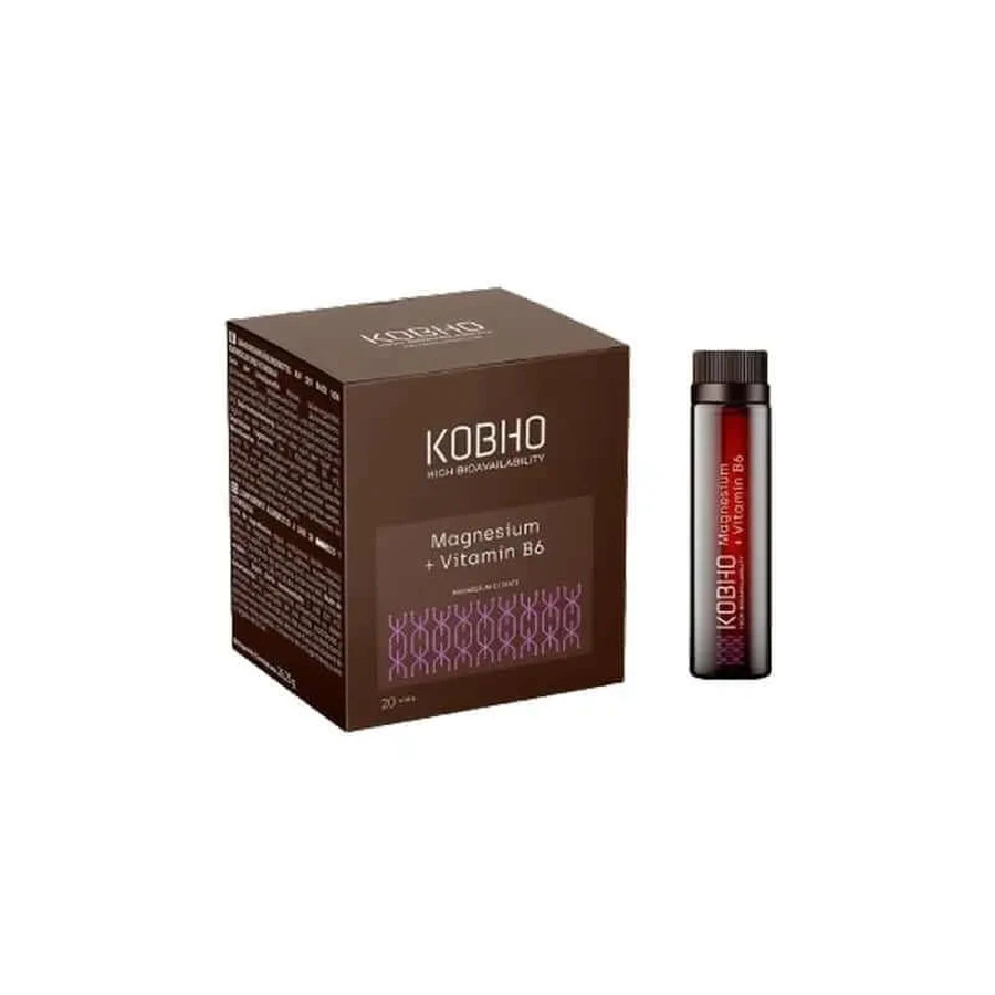 Kobho Labs Magnesio + suplemento de vitamina B6, 20 viales