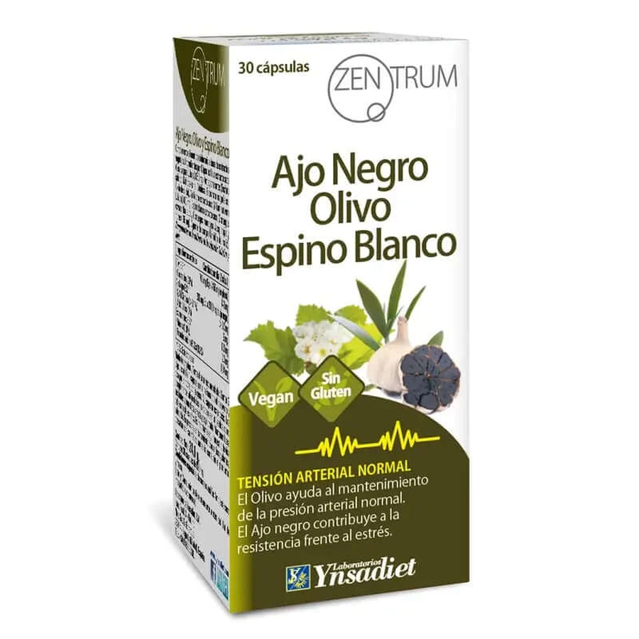 Ynsadiet Zentrum Schwarzer Knoblauch Weißdorn Weiße Olive , 30 Kapseln
