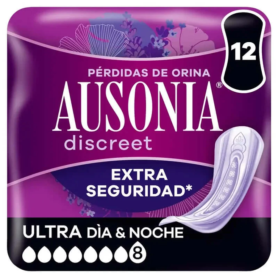 Ausonia Discreet Día y Noche Ultra Compresas para pérdidas de orina, 12 unidades