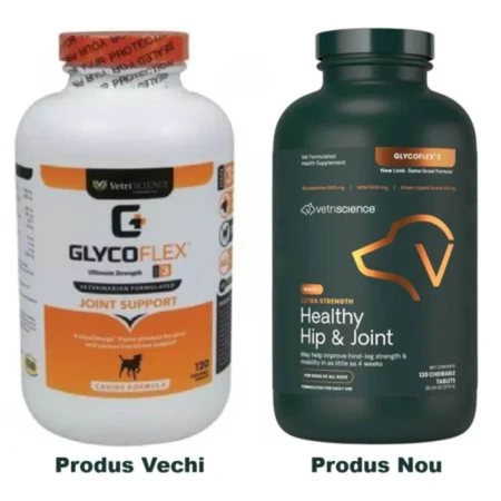 VETRISCIENCE Extra Strength Healthy Hip & Joint (Glycoflex stage3), XS-XL, supliment sistem articular câini, flacon, 120 comprimate masticabile