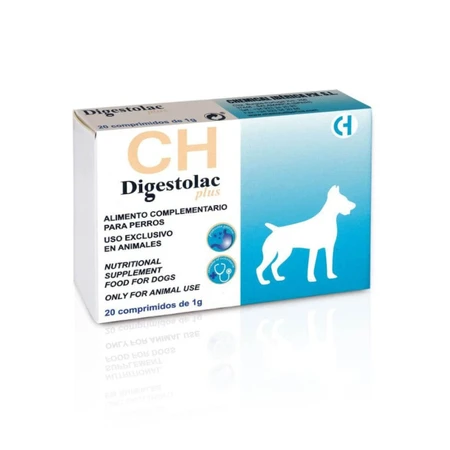 CHEMICAL IBERICA Digestolac Plus, XS-XL, spijsverteringssupplement voor honden, doos, 20 tabletten
