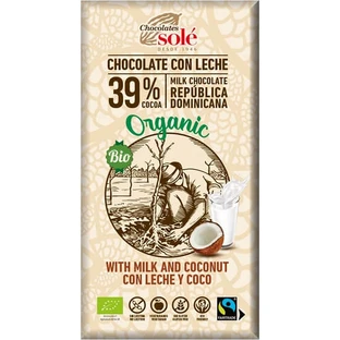 Chocolate con leche y coco ecológico y de comercio justo 39%, 100 g, Pronat