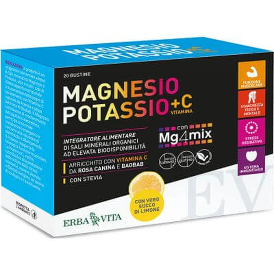 Magnésium potassium +c vitamine arôme citron 20 sachets de 3,8 g