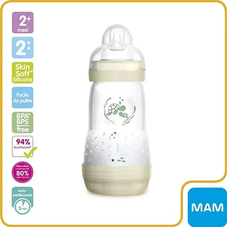 Mam Easy Selbststerilisierende Anti-Kolik-Babyflasche mit Sauger Größe 2, Beige