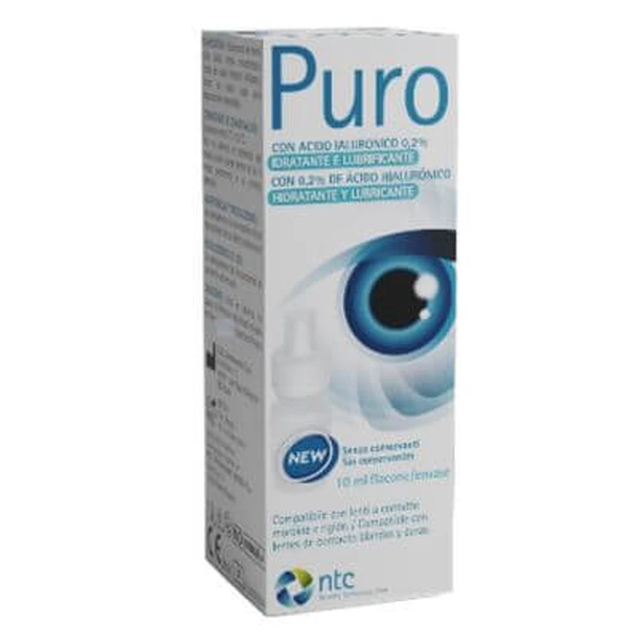 Solution hydratante et lubrifiante pure et stérile à usage ophtalmique 0,2% d'acide hyaluronique sans conservateur 10 ml