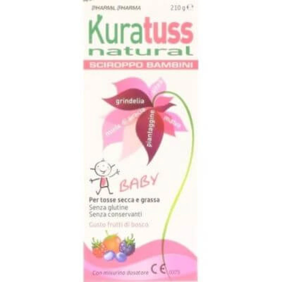 Kuratuss jarabe natural para niños para la tos seca y grasa con vaso dosificador con sabor a bayas 210 g