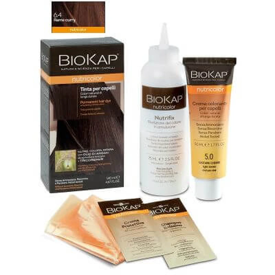 Biokap nutricolor 6.4 cobre curry tinte tubo + botella