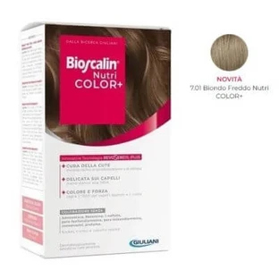 Bioscalin nutri color+ 7.01 cremă colorantă blond rece 40 ml + cremă detector 60 ml + șampon 12 ml + balsam 12 ml + mănuși de unică folosință