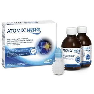 Atomix wave dispositif d'hygiène nasopharyngée Atomix solution saline 250 ml 2 pièces + embout nasal + soufflet distributeur
