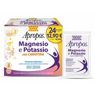 Apropos Magnesium and potassium with carnitine 24 soluble sachets of 3.5 g orange flavor sugar free