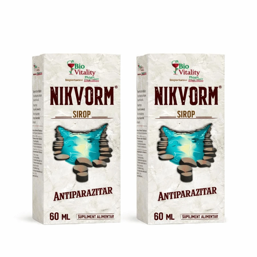 Nikvorm Bio Vitality jarabe de eliminación de parásitos intestinales, 2x60 ml, Hisimo