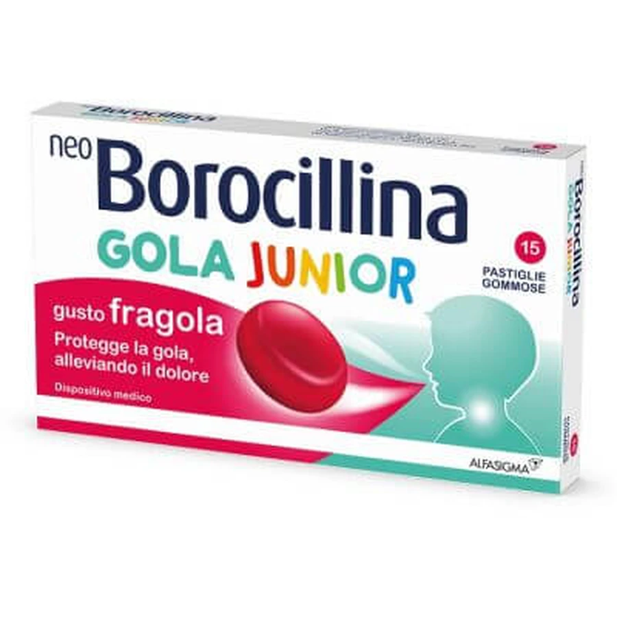 Neoborocilina garganta junior 15 pastillas para chupar sabor fresa