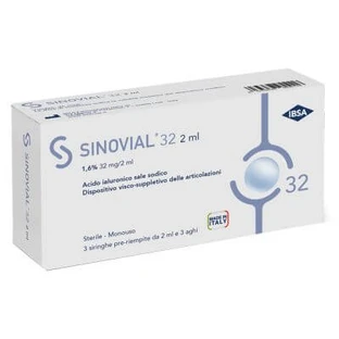 SINOVIAL intra-articulaire spuit 32 hyaluronzuur 1,6% 32 mg/2 ml 1 fs + 21 gauge naald 3 st.