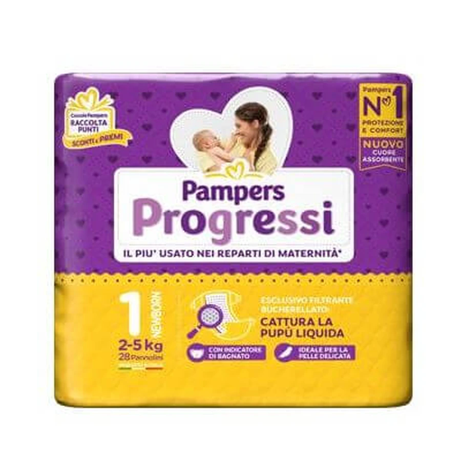Pampers pañal progreso recién nacido 1 2-5kg 28 piezas