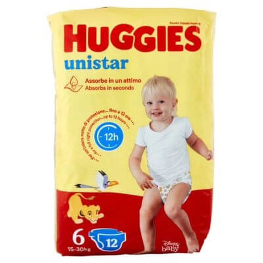 Huggies unistar base 6 pañales 6 paquetes de 12