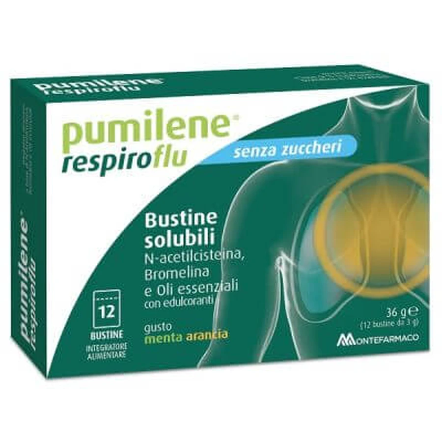 Pumilene respiroflu sans sucre 12 sachets à la menthe et à l'orange 36 g