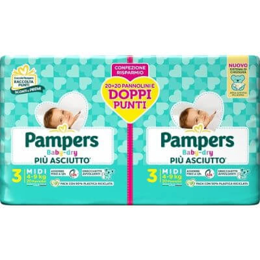 Pampers baby dry nappy duo downcount midi 40 pieces