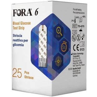Blood glucose test strips for 6 connections box of 25 pieces