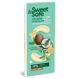Chocolate blanco con té verde matcha, coco y limón Sweet & Safe, 90 g, Sly Nutrition