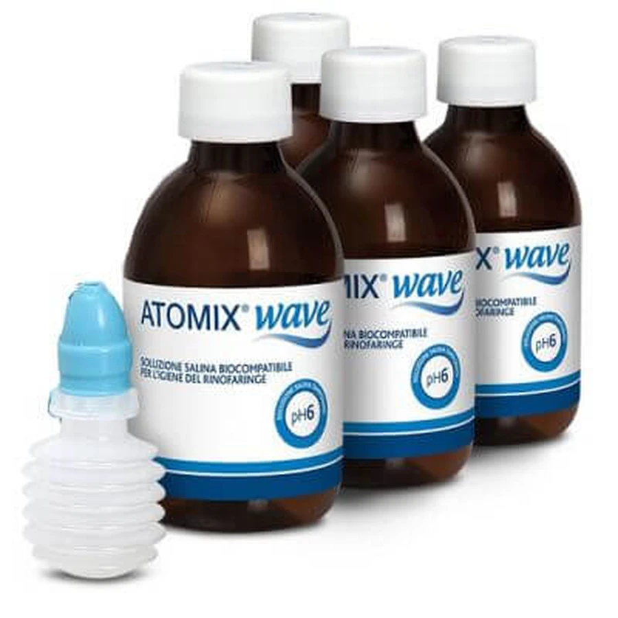 Atomix wave nasopharyngeal hygiene device atomix saline solution 4 250 ml bottles