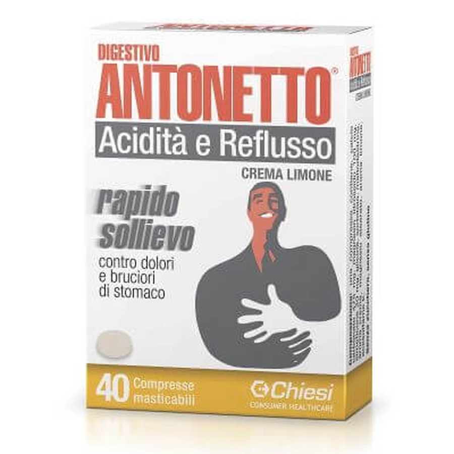 Digestive antonetto acidity and reflux lemon cream 40 chewable tablets