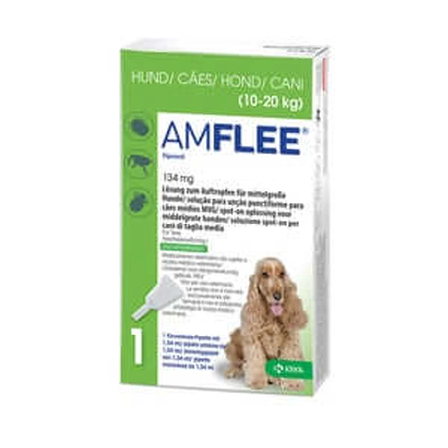 Amflee 134 mg spot-on solución para perros medianos 10-20kg 3 pcs.